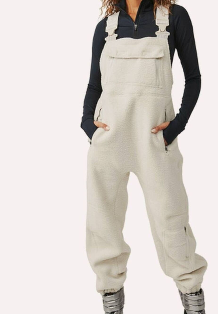 Free People Movement Bibs Overalls Women's XS Cream Hit the Slope Fleece Winter